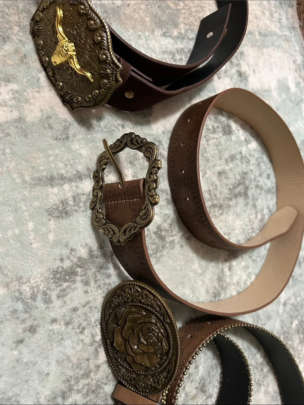 Brown Decorative Belts with Ornate Brass Buckles - Never used.